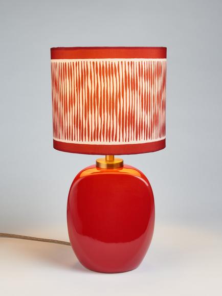 John Lewis X Collagerie Ikat Stripe Print Small Faceted Ceramic Table Lamp, Red, Deep Red