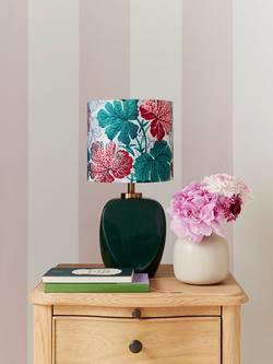John Lewis X Collagerie Geranium Print Small Faceted Ceramic Table Lamp, Green - view 2, Green