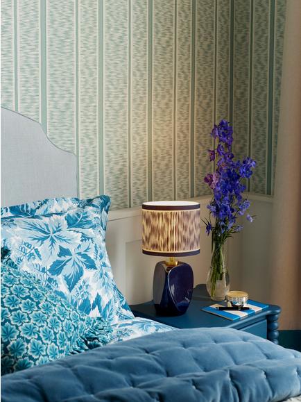 John Lewis X Collagerie Ikat Stripe Print Small Faceted Ceramic Table Lamp, Blue - view 2, Dark Blue