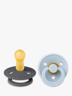 BIBS Colour Round Baby Soothers, Pack of 2, Size 2, Iron/Blue