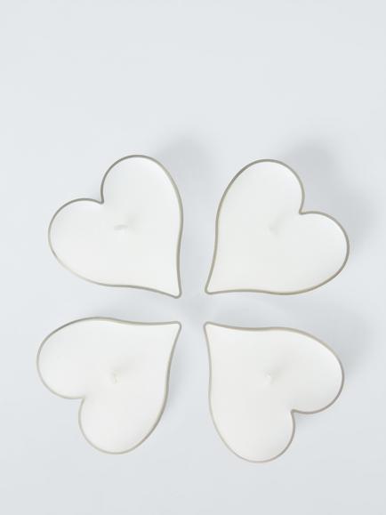 John Lewis Heart Tealights, Set of 4, White, White Off White