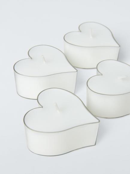 John Lewis Heart Tealights, Set of 4, White - view 2, White Off White