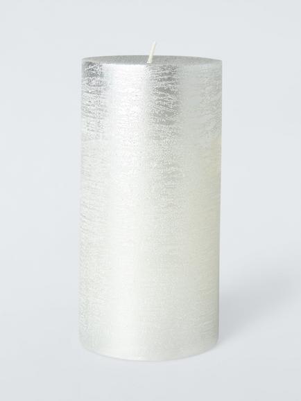John Lewis Rustic Pillar Candle, H15 cm, Silver, Silver Silver