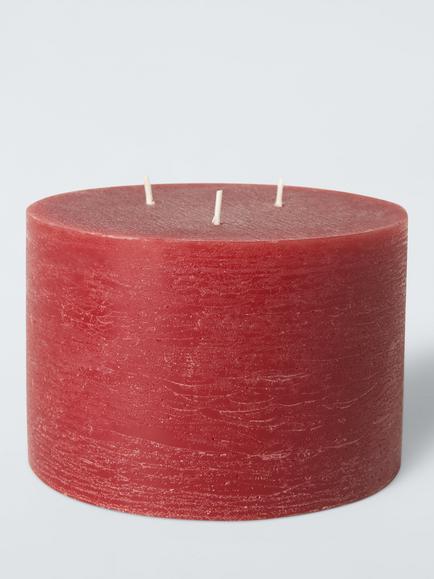 John Lewis Rustic 3 Wick Candle, H10 cm, Red, Red Mid