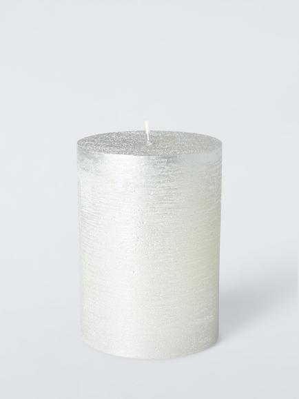 John Lewis Rustic Pillar Candle, H10.5 cm, Silver, Silver Silver