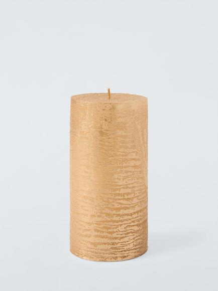 John Lewis Rustic Pillar Candle, H15 cm, Gold, Gold Multi Gold