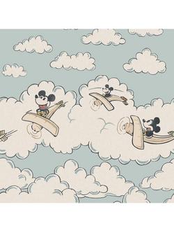 Sanderson Mickey in the Clouds Wallpaper Mural, Sea Salt, Ddiw217292