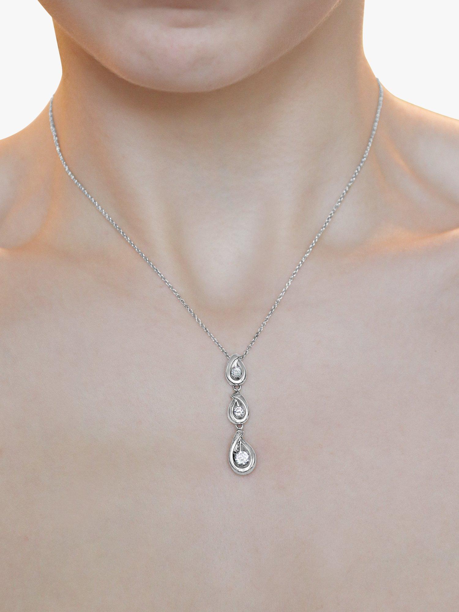 Product image 3 of 3, which shows Milton & Humble Jewellery Pre-Loved Platinum Diamond Drop Pendant Necklace, Dated Edinburgh 2001