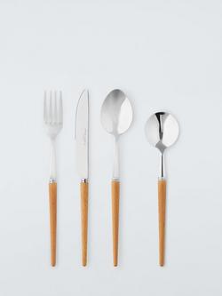 John Lewis Stainless Steel Cutlery Set with Beech Wood Handles, 16 Piece/4 Place Settings, 