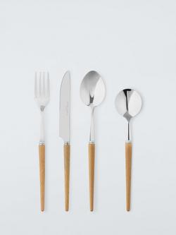 John Lewis Stainless Steel Cutlery Set with Beech Wood Handles, 4 Piece/1 Place Setting, 