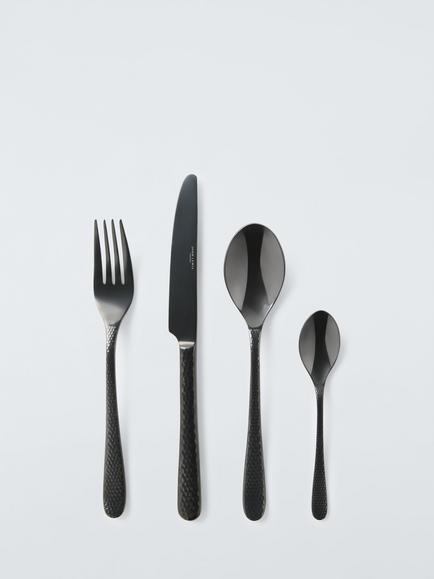 John Lewis Hammered Handle Cutlery Set, 4 Piece/1 Place Setting, Gunmetal, 