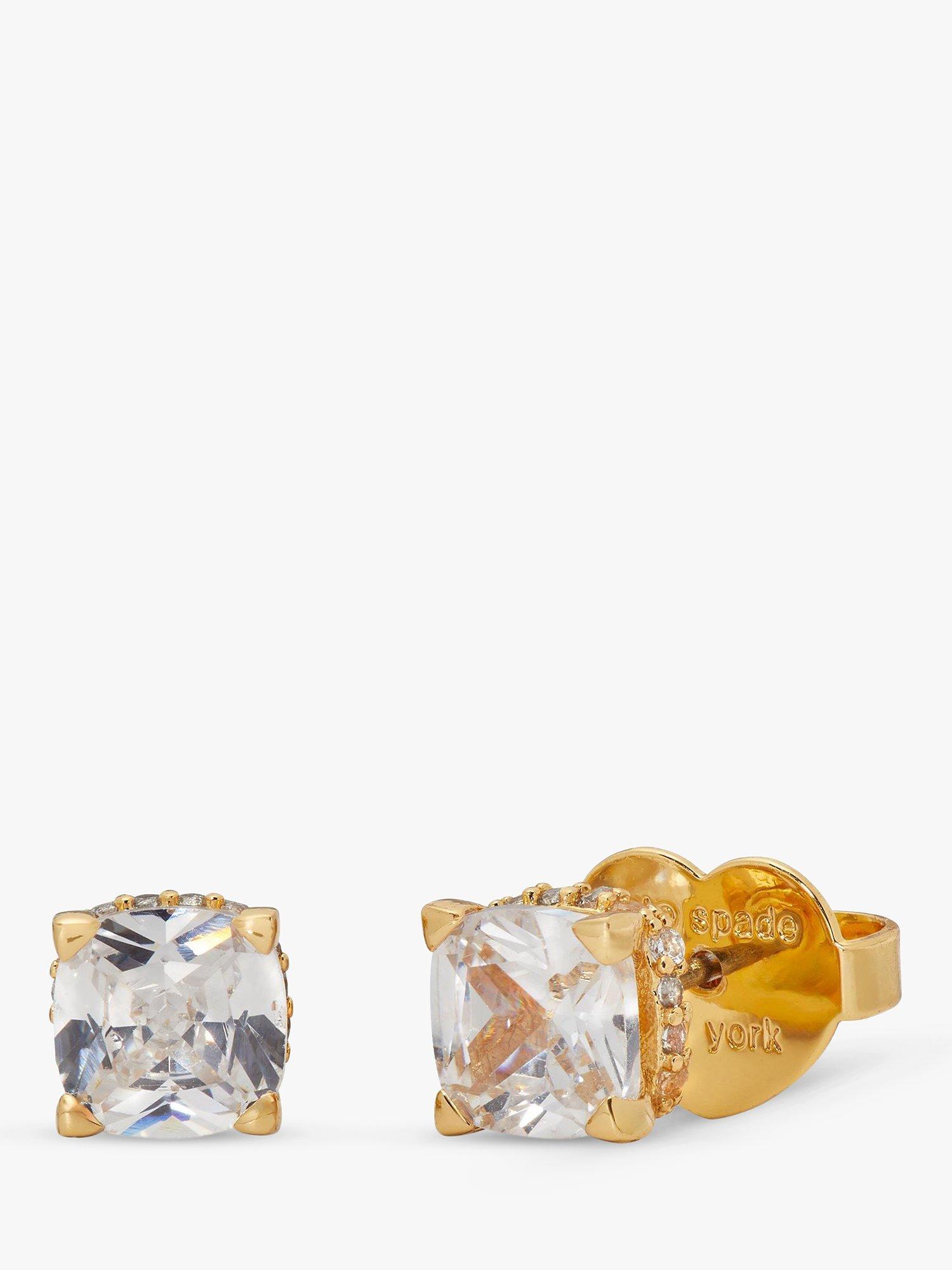 Product image 1 of 4, which shows kate spade new york Little Luxuries Cubic Zirconia Square Stud Earrings, Gold/Clear