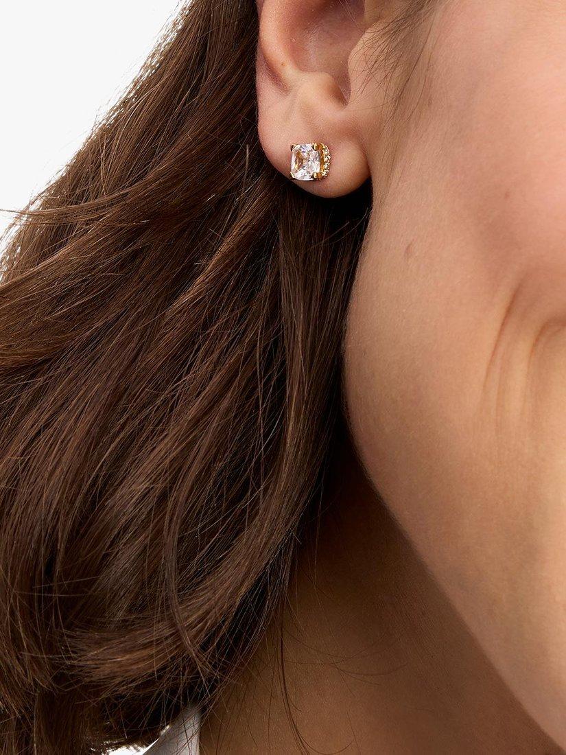Product image 4 of 4, which shows kate spade new york Little Luxuries Cubic Zirconia Square Stud Earrings, Gold/Clear