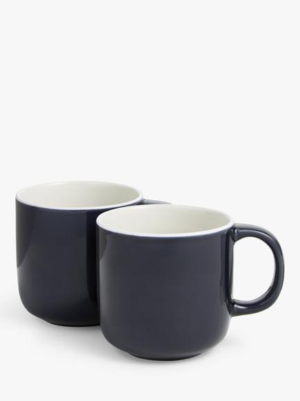 John Lewis Puritan Stoneware Mugs, Set of 2, 375ml, Indigo