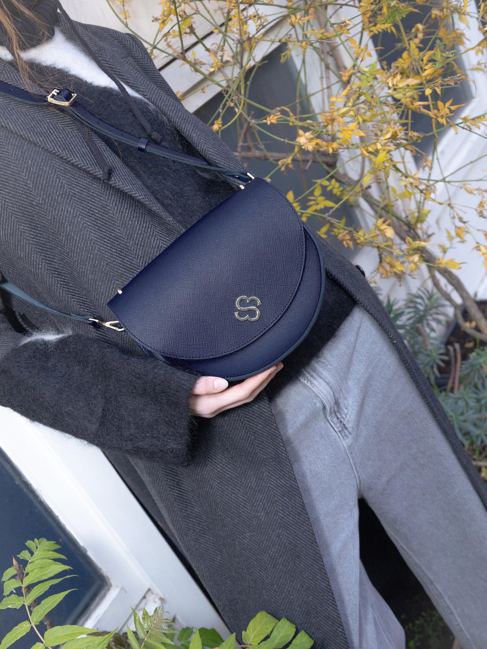 Product image 2 of 10, which shows Cambridge Satchel The Kate Leather Crossbody Bag, Blueberry Saffiano