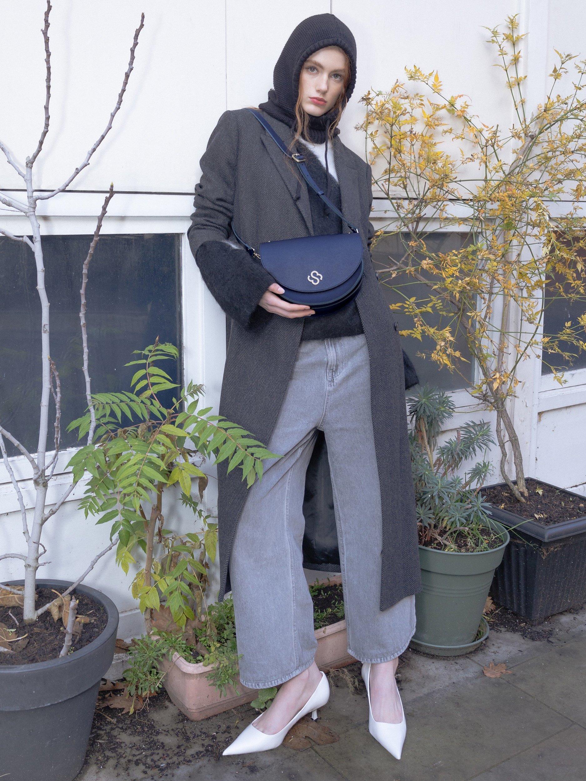 Product image 9 of 10, which shows Cambridge Satchel The Kate Leather Crossbody Bag, Blueberry Saffiano