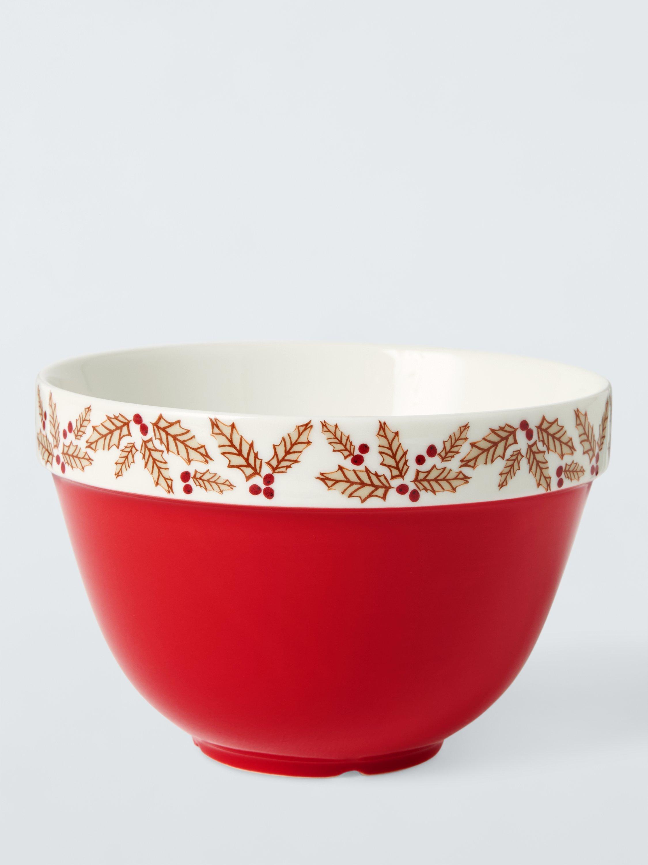 John Lewis Christmas Holly Fine China Pudding Basin, Red