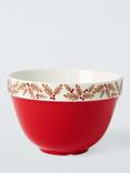 John Lewis Christmas Holly Fine China Pudding Basin, Red