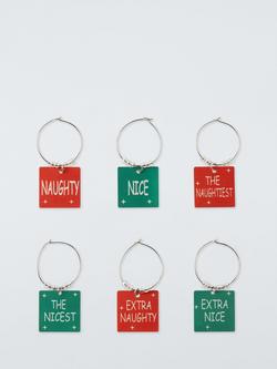 John Lewis Naughty or Nice Candy Cane Wine Charm, Set of 6, Multi, 