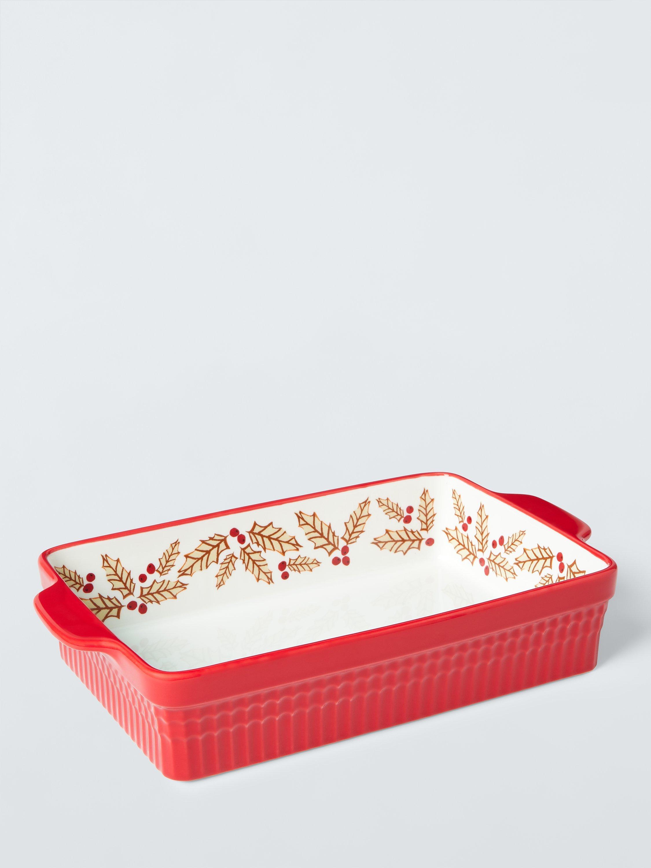 John Lewis Christmas Holly Fine China Roasting Dish, Red