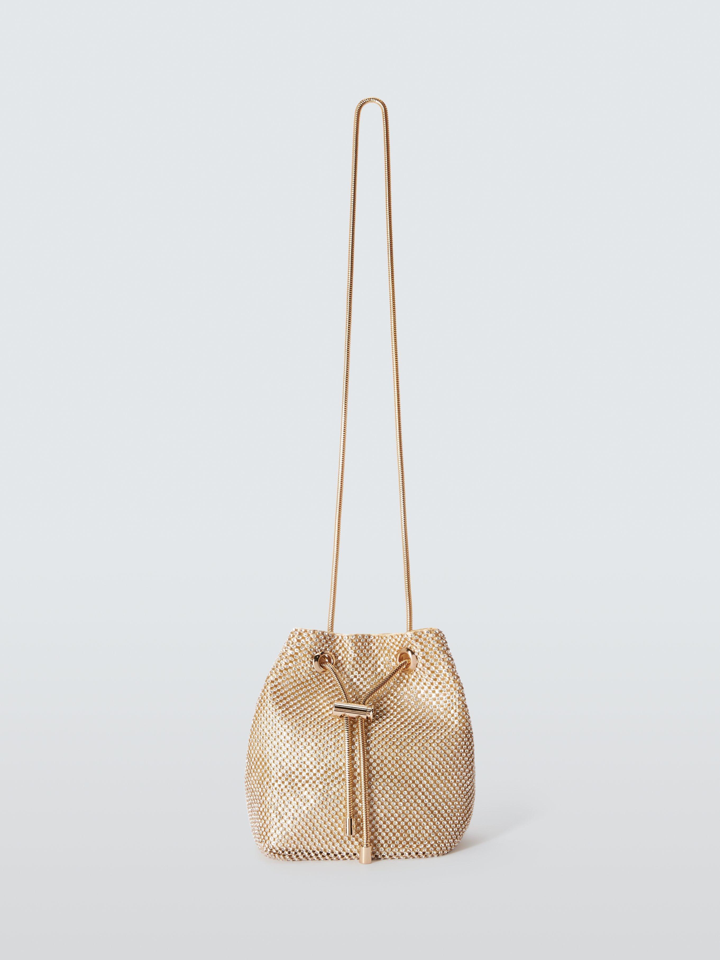 Product image 1 of 7, which shows John Lewis Rhinestone Mesh Chain Clutch Bag, Gold