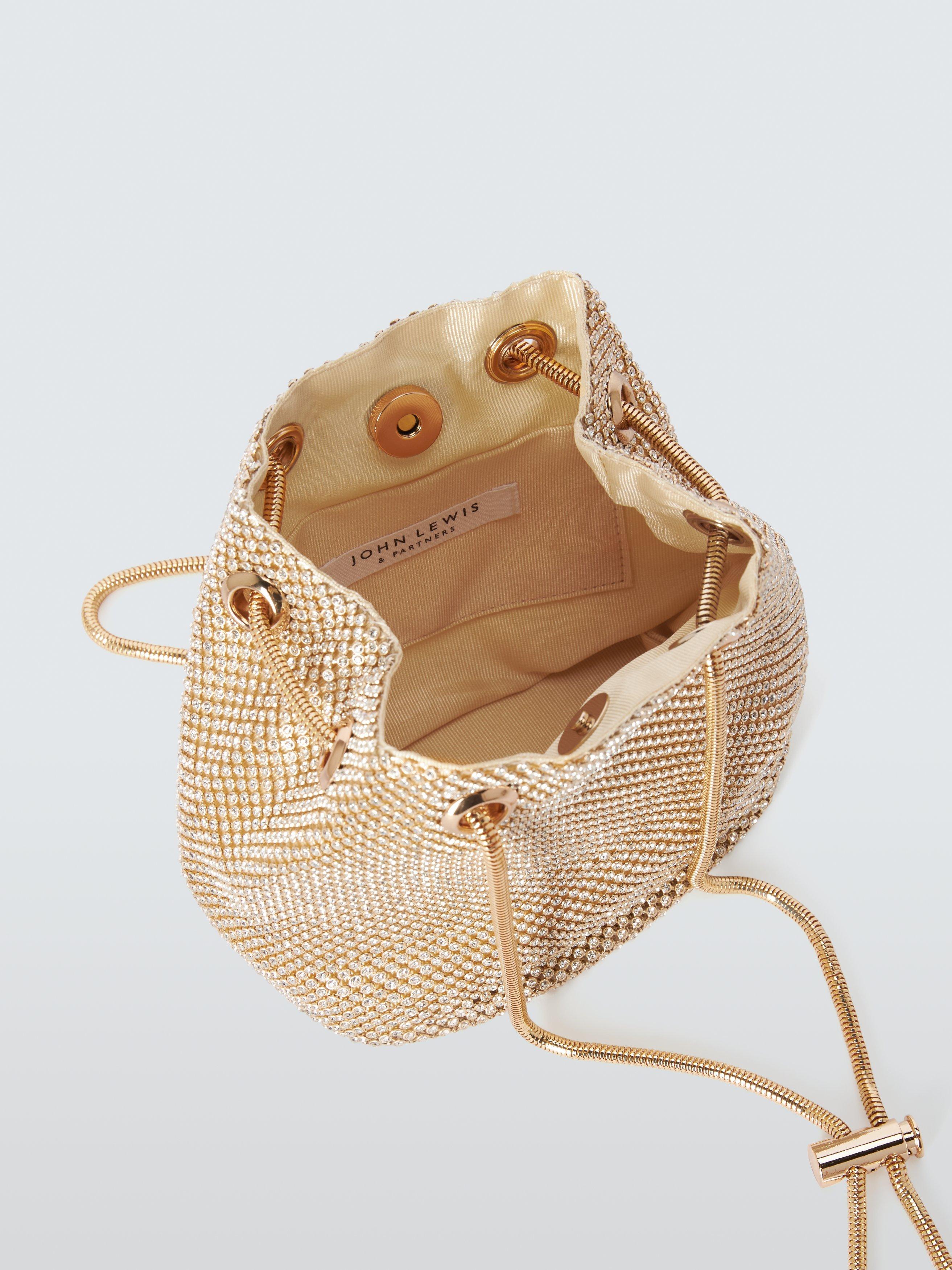 Product image 4 of 7, which shows John Lewis Rhinestone Mesh Chain Clutch Bag, Gold