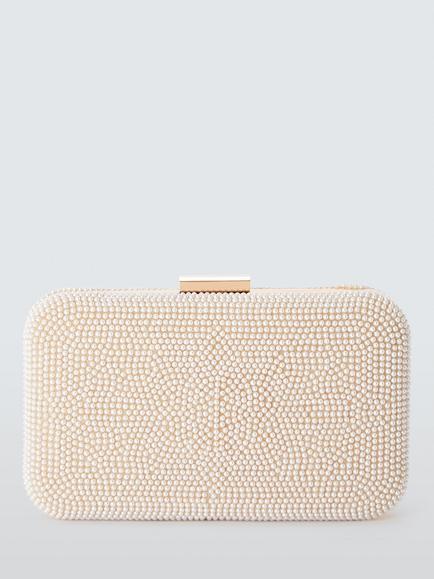 John Lewis Stella Embellished Chain Strap Clutch Bag, Pearl, Pearl