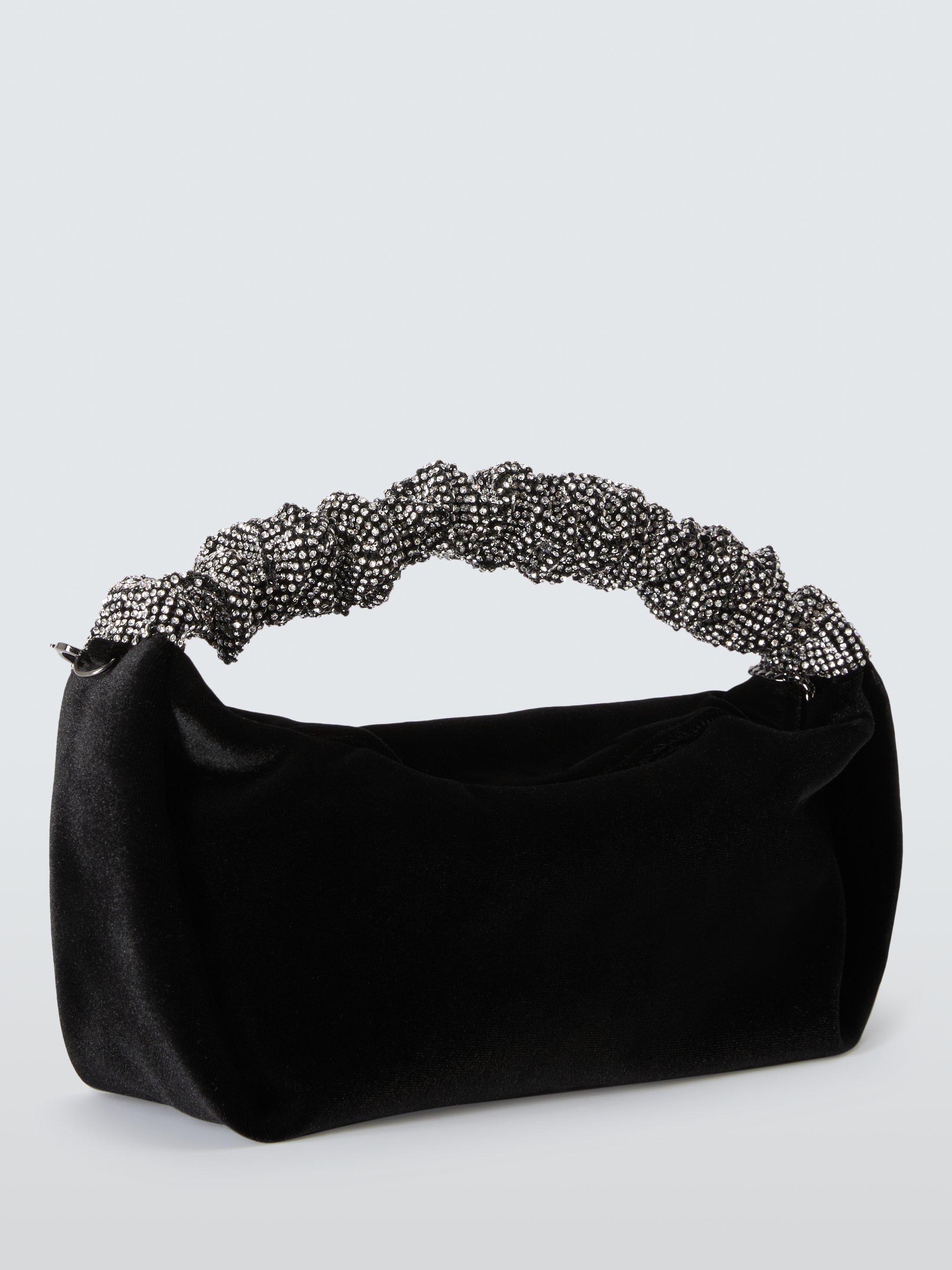 John Lewis Velvet Rhinestone Clutch Bag Black