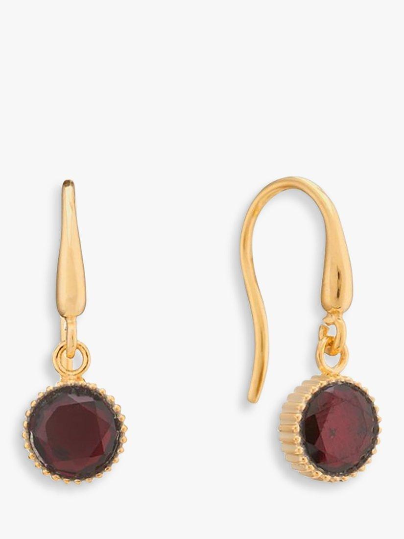 Product image 1 of 4, which shows Auree Barcelona Birthstone Gold Vermeil Drop Earrings, Garnet - January