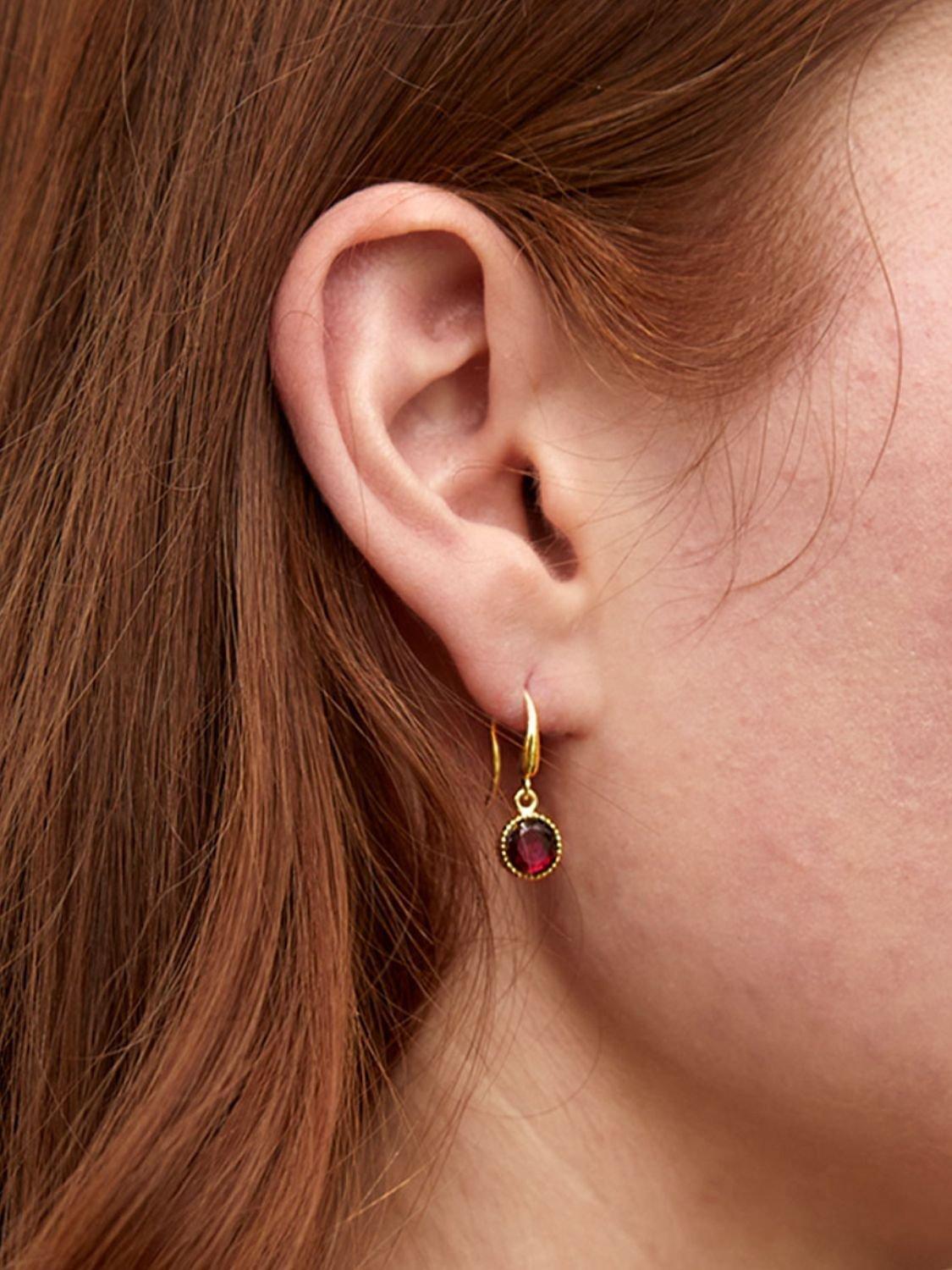 Product image 2 of 4, which shows Auree Barcelona Birthstone Gold Vermeil Drop Earrings, Garnet - January