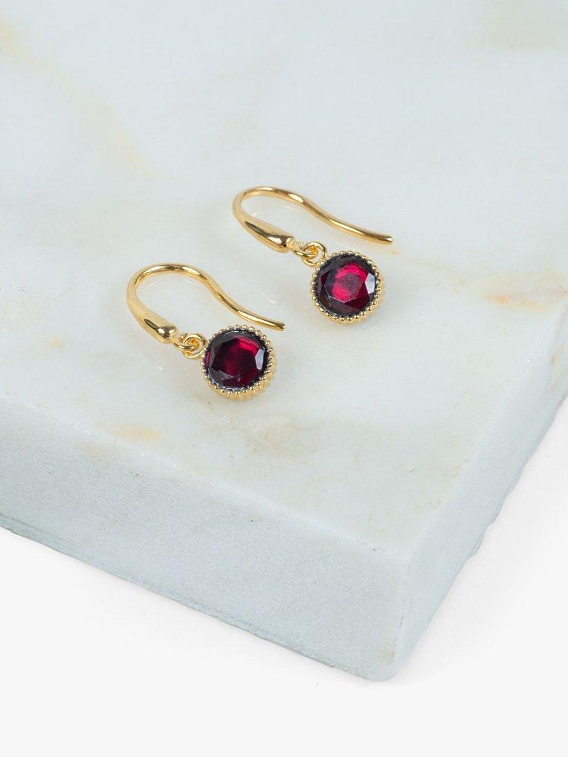 Product image 3 of 4, which shows Auree Barcelona Birthstone Gold Vermeil Drop Earrings, Garnet - January