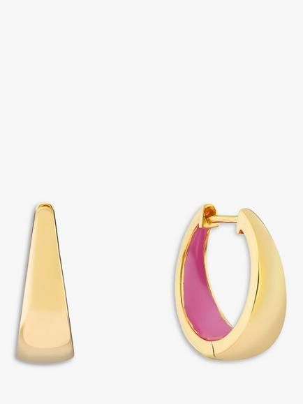 Auree Havana Enamel Detail Huggie Earrings, Gold/Flamingo Pink