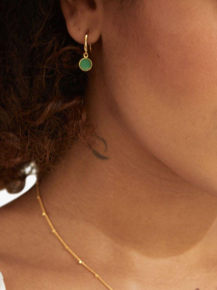 Product image 2 of 4, which shows Auree Barcelona Birthstone Gold Vermeil Drop Earrings, Chrysoprase - May