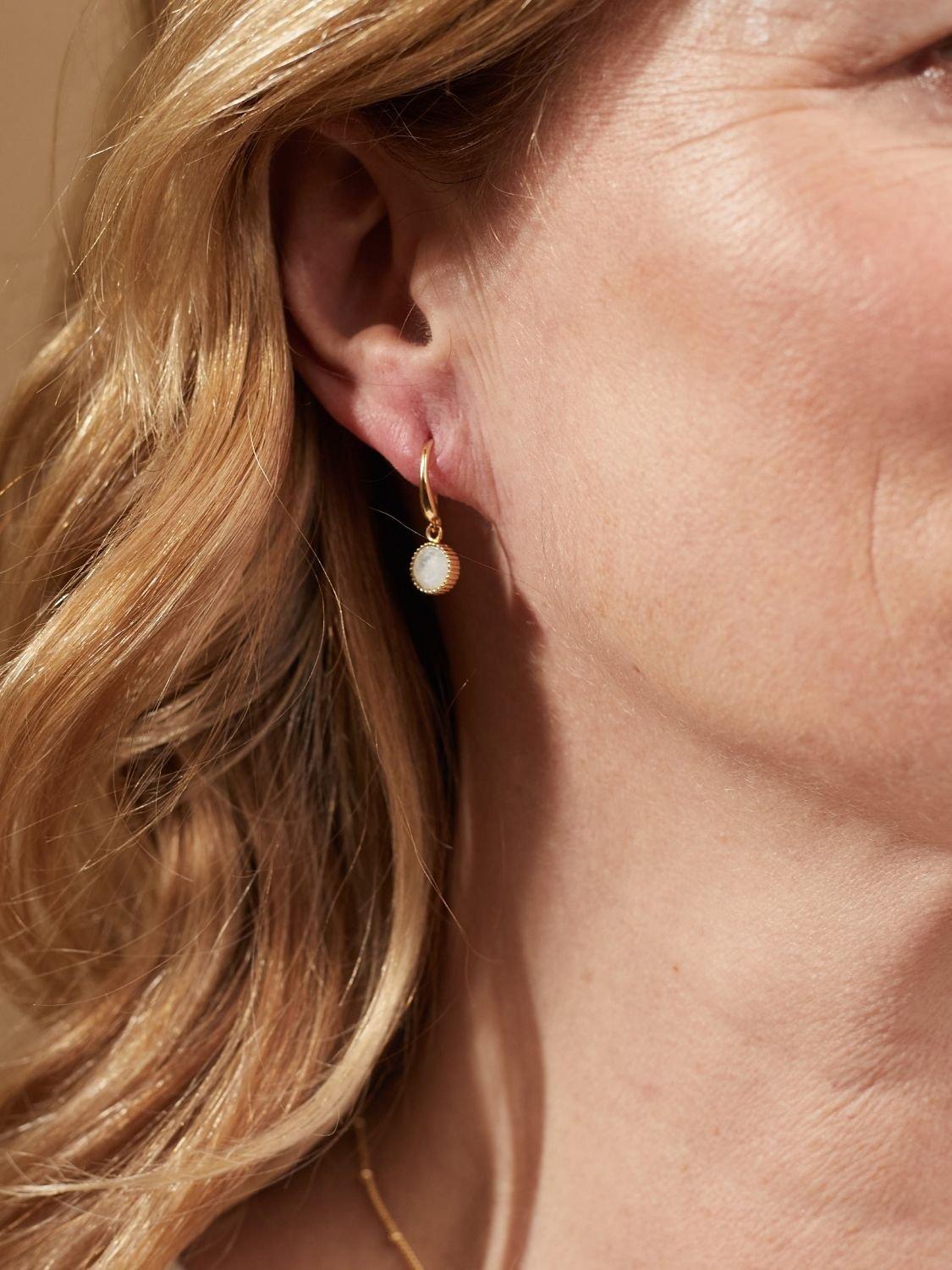 Product image 2 of 4, which shows Auree Barcelona Birthstone Gold Vermeil Drop Earrings, Moonstone - June