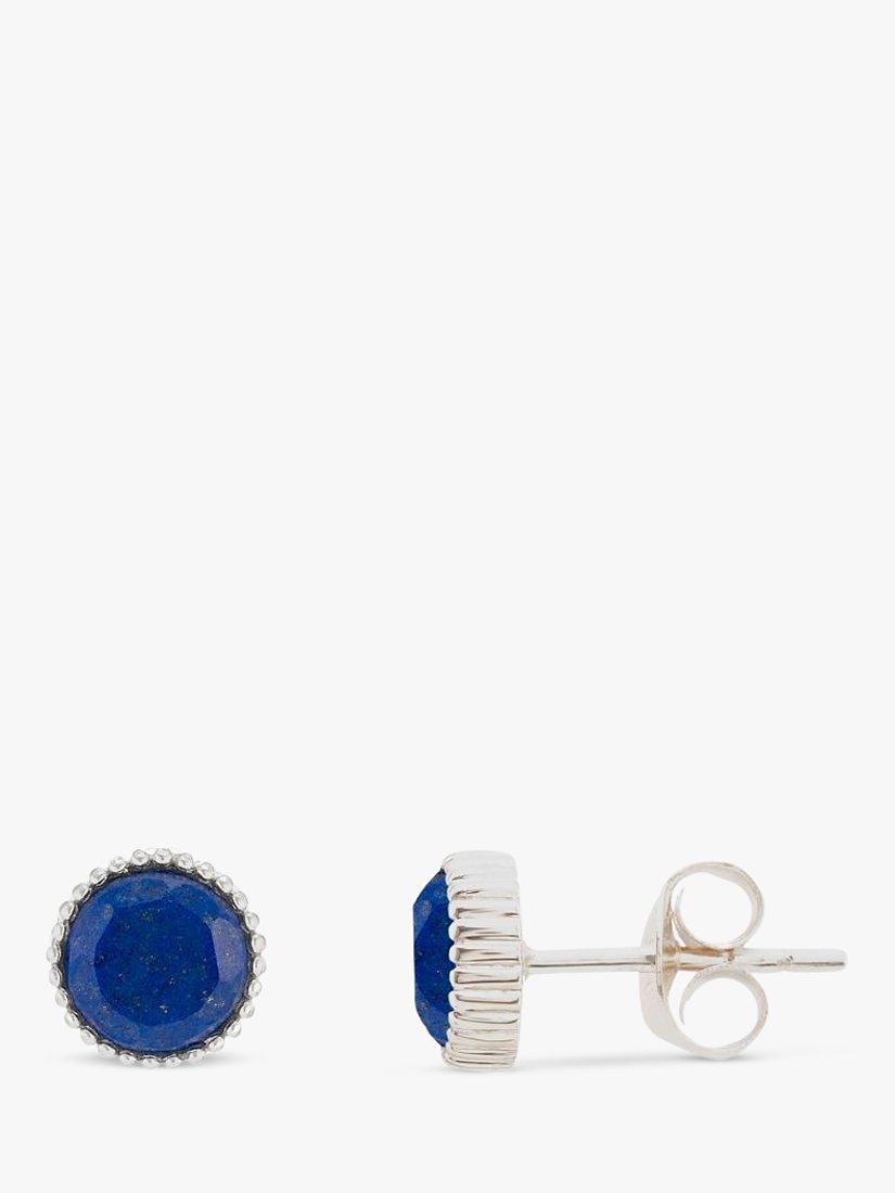 Product image 1 of 4, which shows Auree Barcelona Birthstone Sterling Silver Stud Earrings, Lapis Lazuli - September