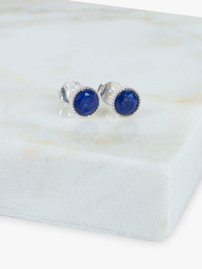 Product image 3 of 4, which shows Auree Barcelona Birthstone Sterling Silver Stud Earrings, Lapis Lazuli - September