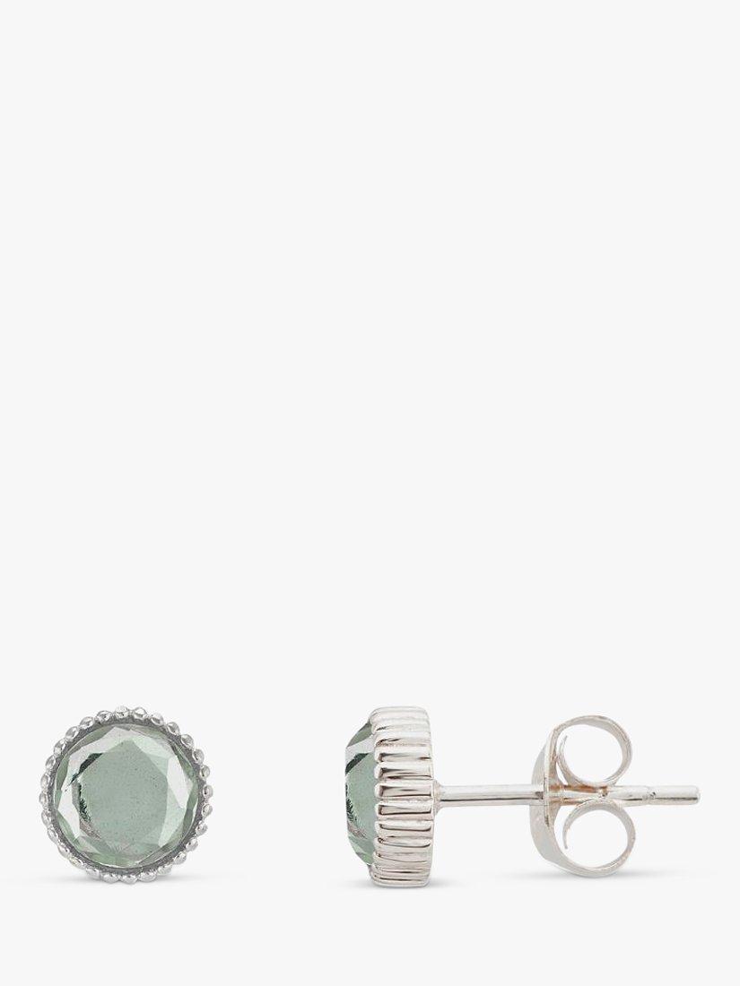 Product image 1 of 4, which shows Auree Barcelona Birthstone Sterling Silver Stud Earrings, Green Amethyst - August