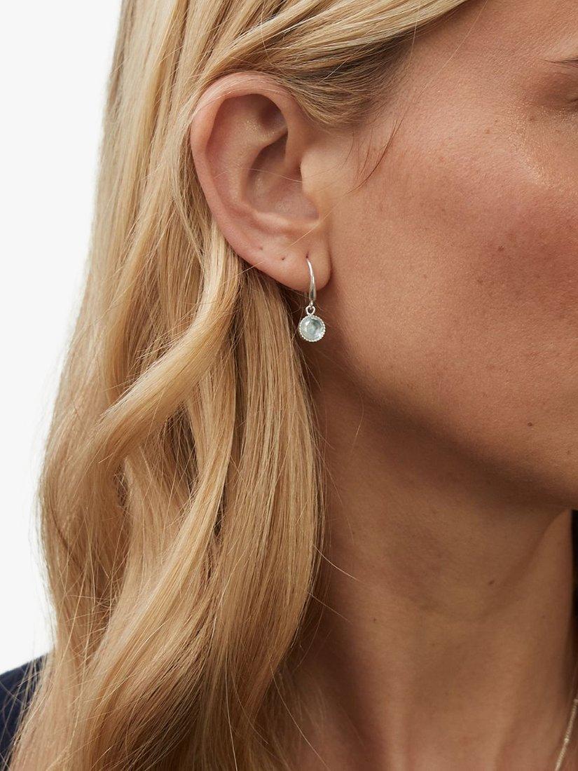 Product image 2 of 4, which shows Auree Barcelona Birthstone Sterling Silver Drop Earrings,Blue Topaz - March