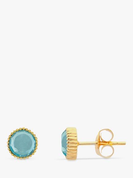 Auree Barcelona Birthstone Gold Vermeil Stud Earrings, Blue Topaz - March