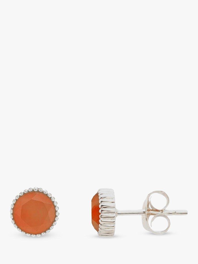 Product image 1 of 4, which shows Auree Barcelona Birthstone Sterling Silver Stud Earrings, Carnelian - July