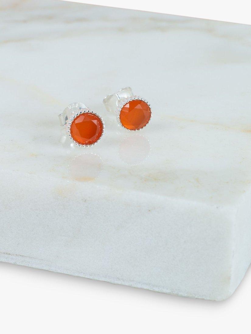 Product image 3 of 4, which shows Auree Barcelona Birthstone Sterling Silver Stud Earrings, Carnelian - July