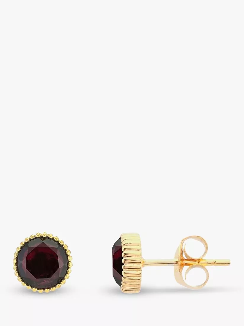Old English Jewellers 9ct Yellow Gold On Silver Garnet Stud Earrings - January Birthstone