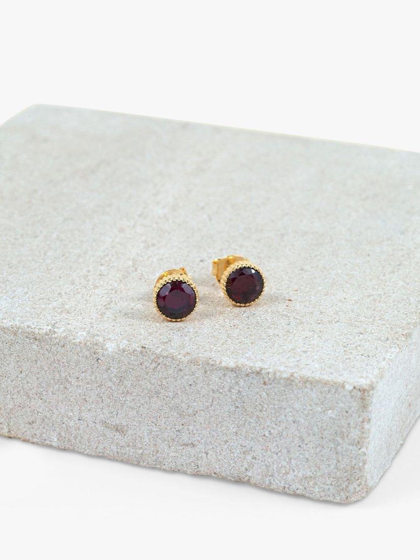 Product image 3 of 4, which shows Auree Barcelona Birthstone Gold Vermeil Stud Earrings, Garnet - January
