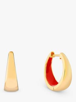 Auree Havana Enamel Detail Huggie Earrings, Gold/Tomato Red