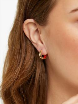 Auree Havana Enamel Detail Huggie Earrings - view 2, Gold/Tomato Red