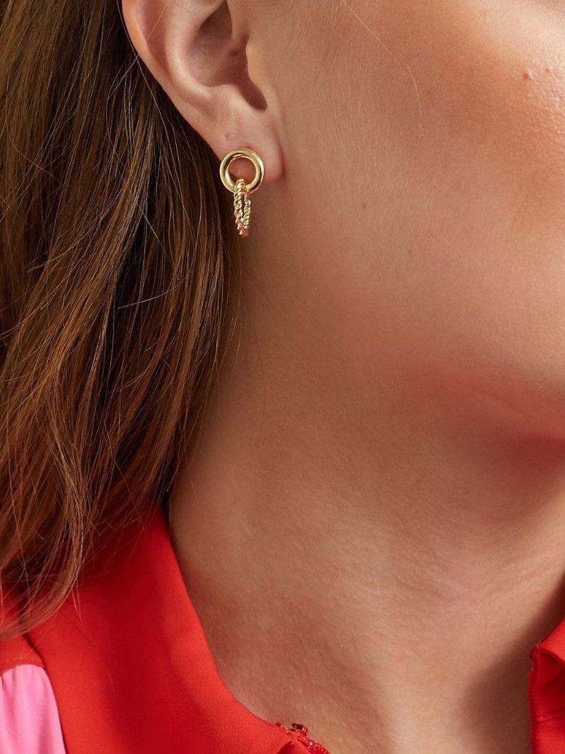 Product image 2 of 4, which shows Auree Kelso Interlinking Twisted Loop Drop Earrings, Gold