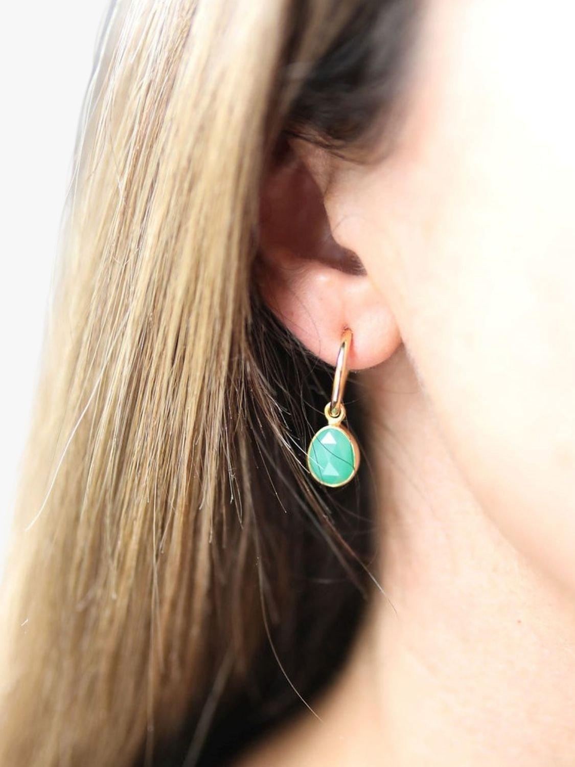 Product image 2 of 4, which shows Auree Manhattan Chrysoprase Hoop Earrings, Gold