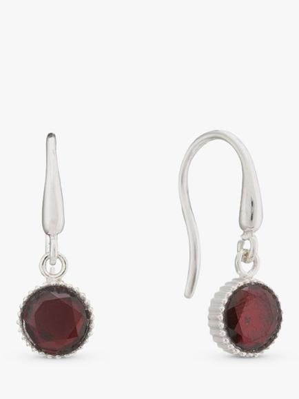 Auree Barcelona Birthstone Sterling Silver Drop Earrings, Garnet - January