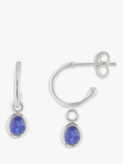 Auree Hampton Sapphire Drop Mini Hoop Earrings, Silver/Blue, Silver/Blue