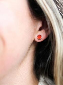 Auree Barcelona Birthstone Gold Vermeil Stud Earrings - view 2, Carnelian - July